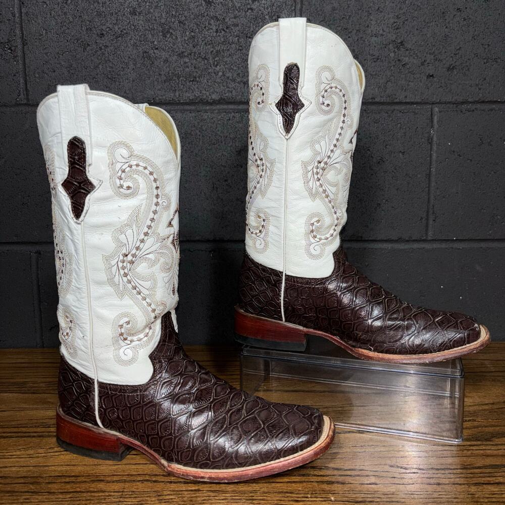 Ferrini Western Boots Brown White Embossed Leather Women’s 9